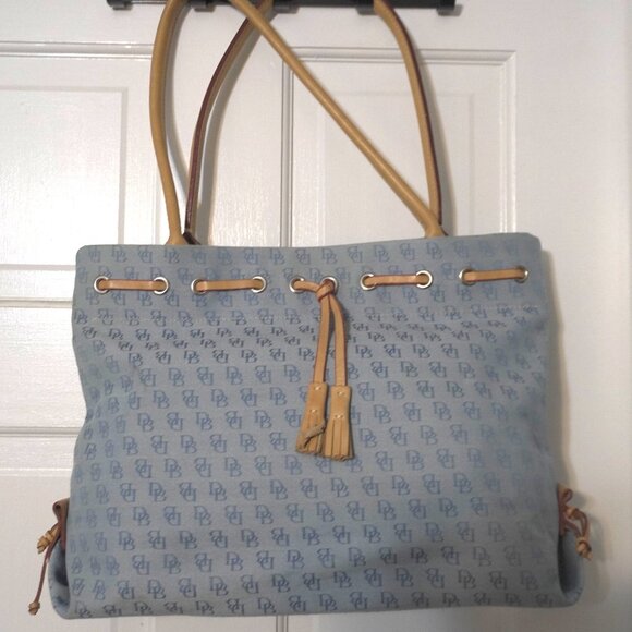 Large Dooney & Bourke Baby Blue Canvas Logo Purse - Picture 1 of 6